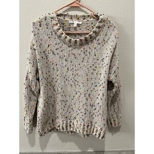 Seven7 Confetti Pom Pom Crew Neck Knit Cream Sweater Multicolor Size Small S